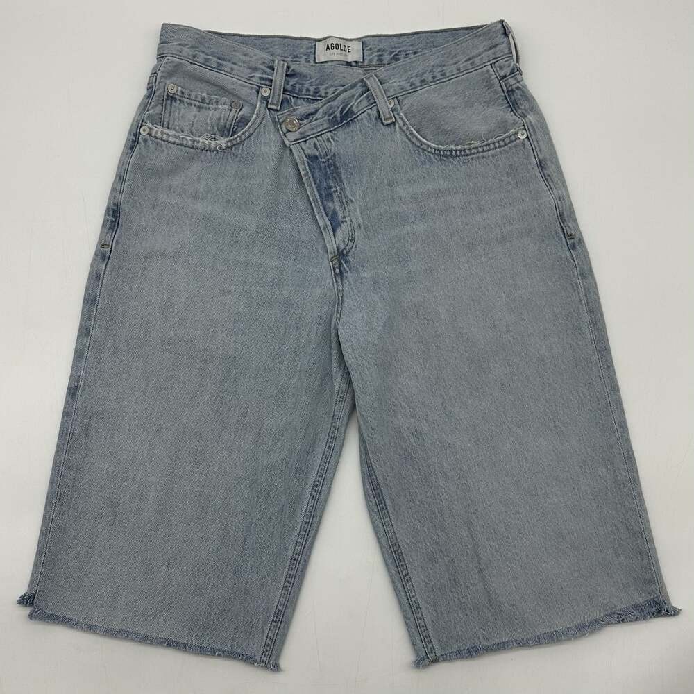 AGOLDE Criss Cross Upsized Women's Size 27 Light Wash Cut-Off Denim Jean Shorts